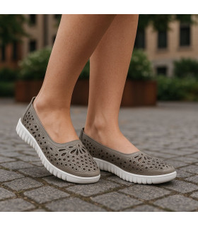 Baleriny damskie skórzane -popiel