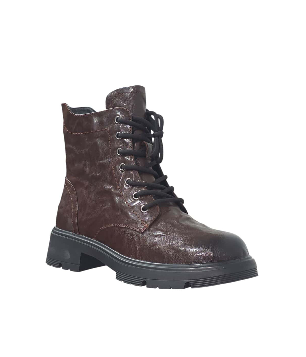 Botek sznurowany brazowy skora naturalna tloczona