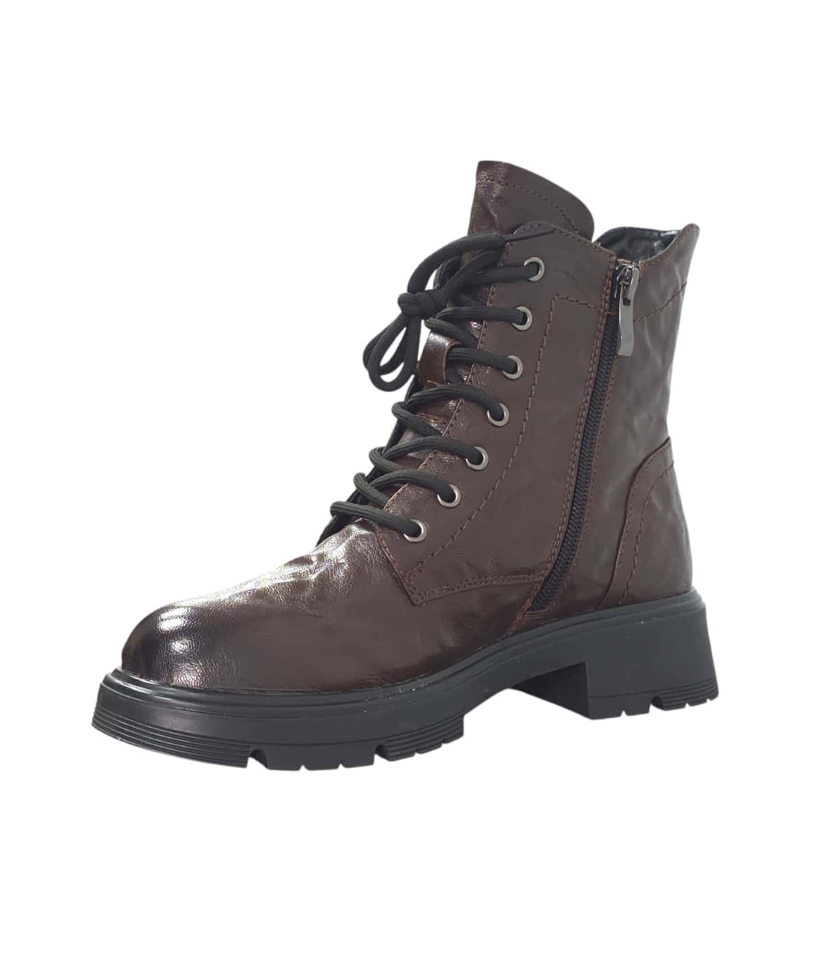 Botek sznurowany brazowy skora naturalna tloczona