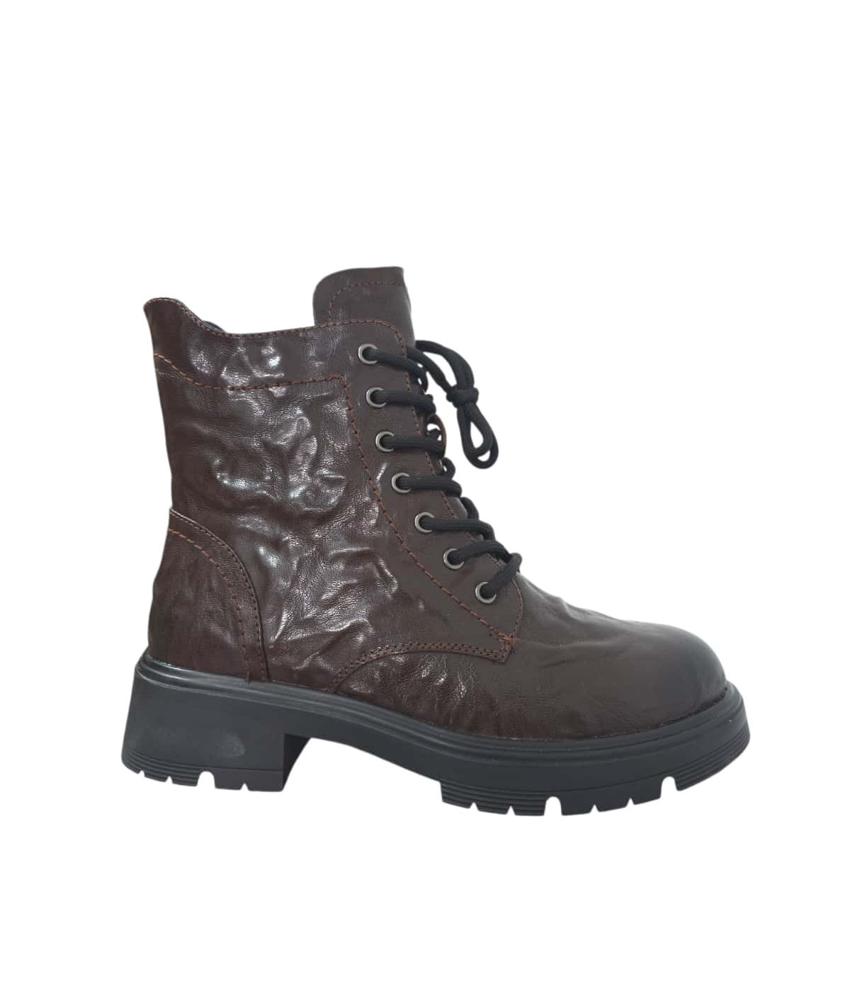 Botek sznurowany brazowy skora naturalna tloczona