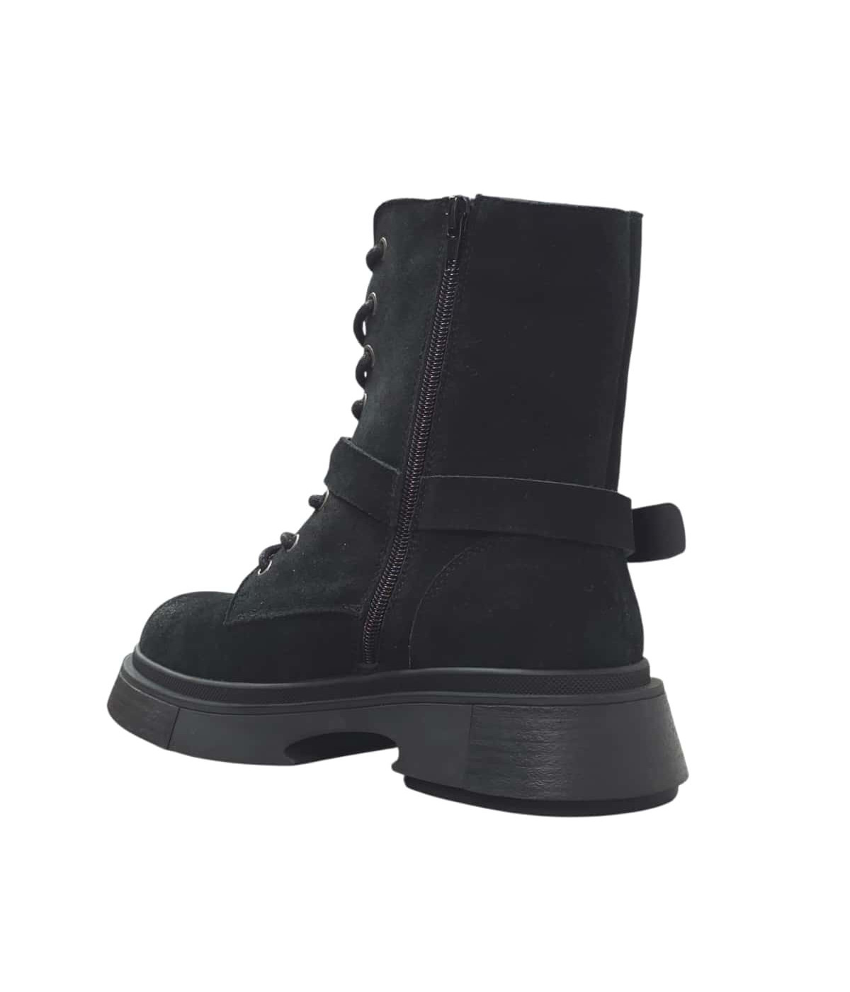 Botki damskie czarne zamsz naturalny