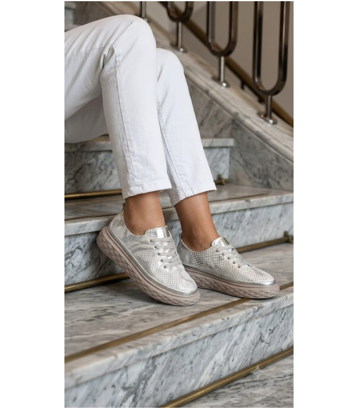 Sneakersy damskie srebrne